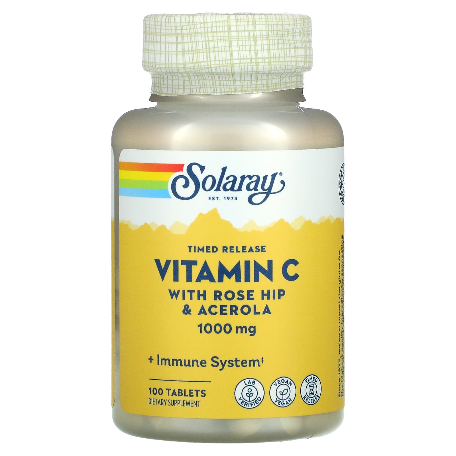 Solaray-Timed Release Vitamin C with Rose Hip & Acerola-1,000 mg-100 Tablets