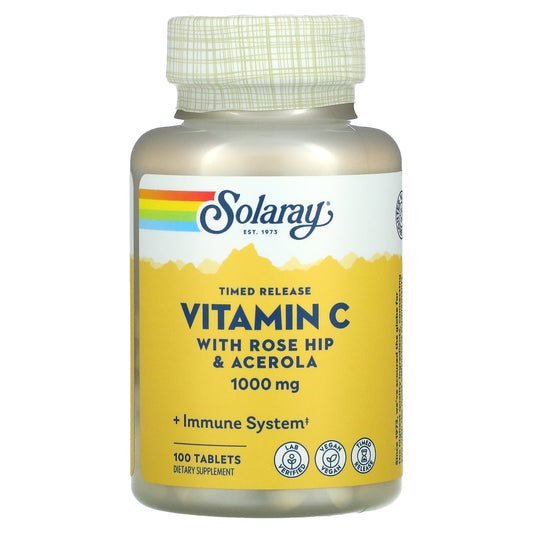 Solaray-Timed Release Vitamin C with Rose Hip & Acerola-1,000 mg-100 Tablets
