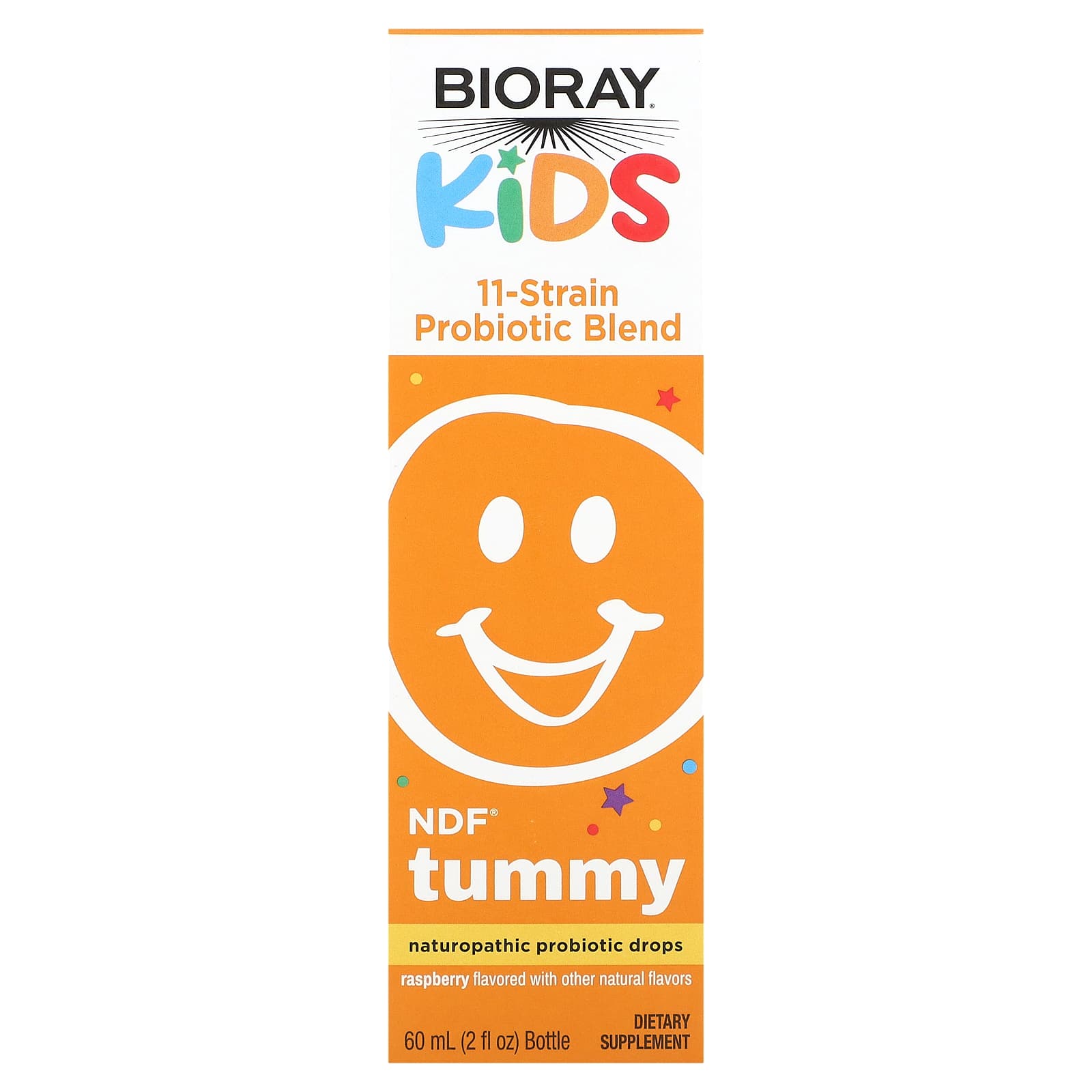 Bioray-Kids-NDF Tummy-11-Strain Probiotic Blend-Raspberry-2 fl oz (60 ml)