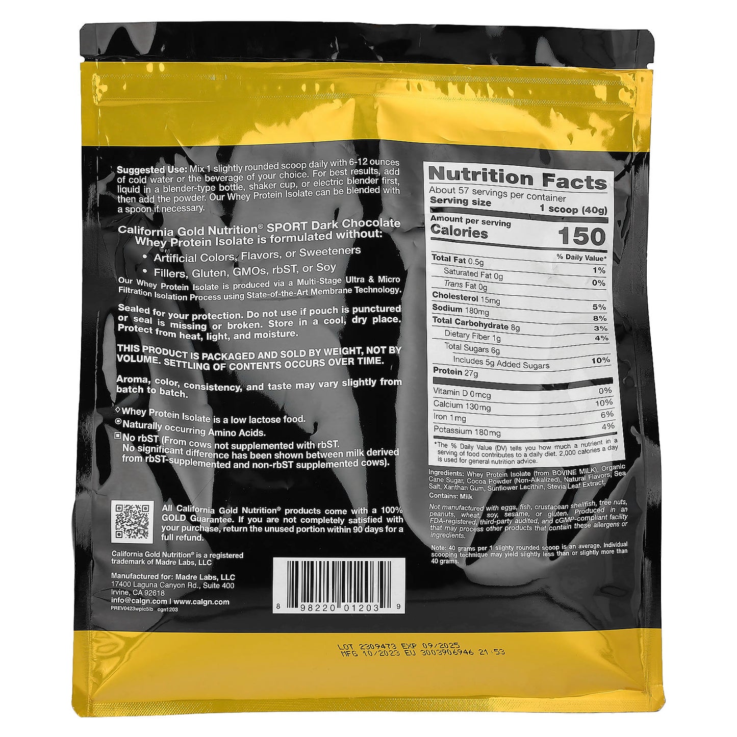 California Gold Nutrition, SPORT - Dark Chocolate Whey Protein Isolate, 5 lbs (2.27 kg)