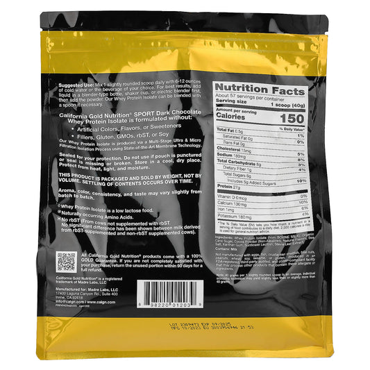 California Gold Nutrition, SPORT - Dark Chocolate Whey Protein Isolate, 5 lbs (2.27 kg)