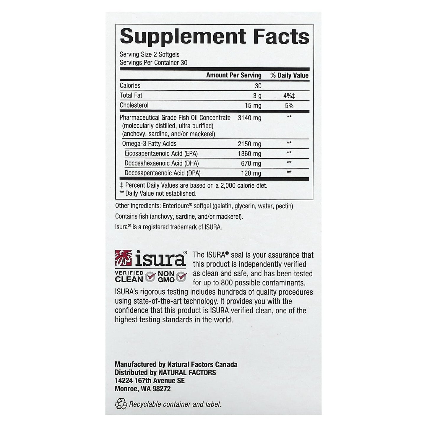 Natural Factors, RxOmega-3 Ultra Strength, 2,150 mg, 60 Softgels (1075 mg per Softgel)