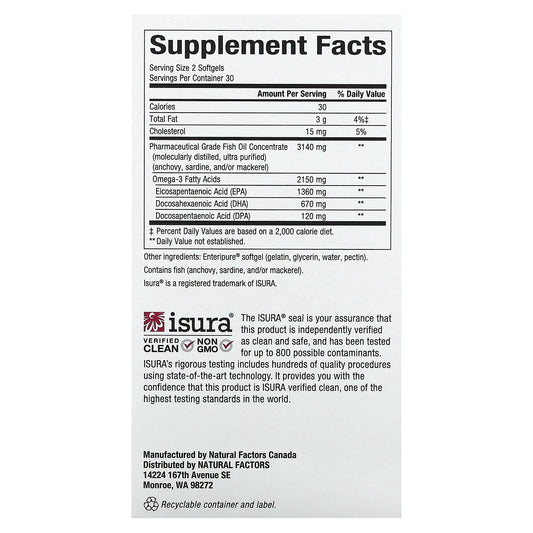 Natural Factors, RxOmega-3 Ultra Strength, 2,150 mg, 60 Softgels (1075 mg per Softgel)