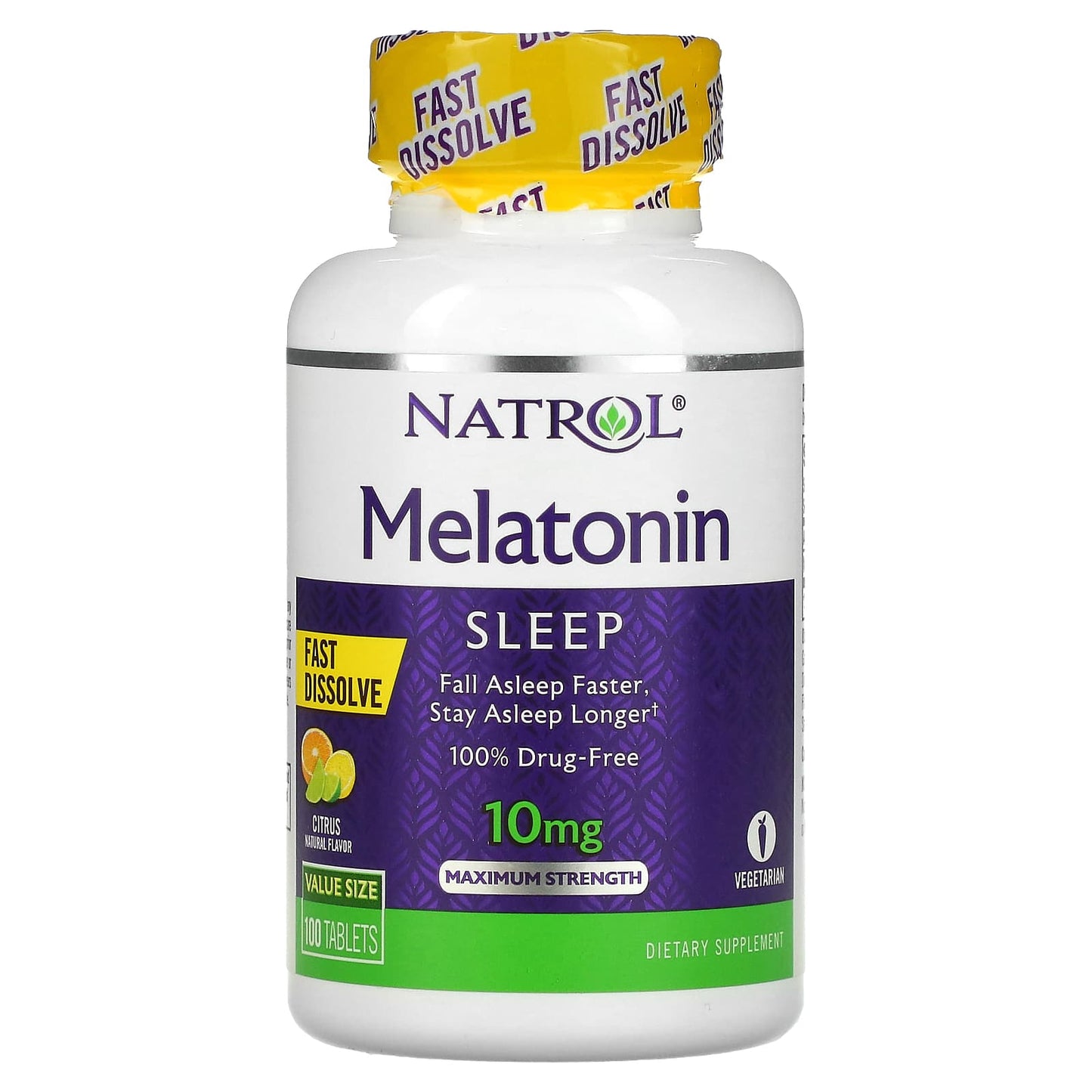 Natrol-Melatonin-Fast Dissolve-Maximum Strength-Citrus-10 mg-100 Tablets