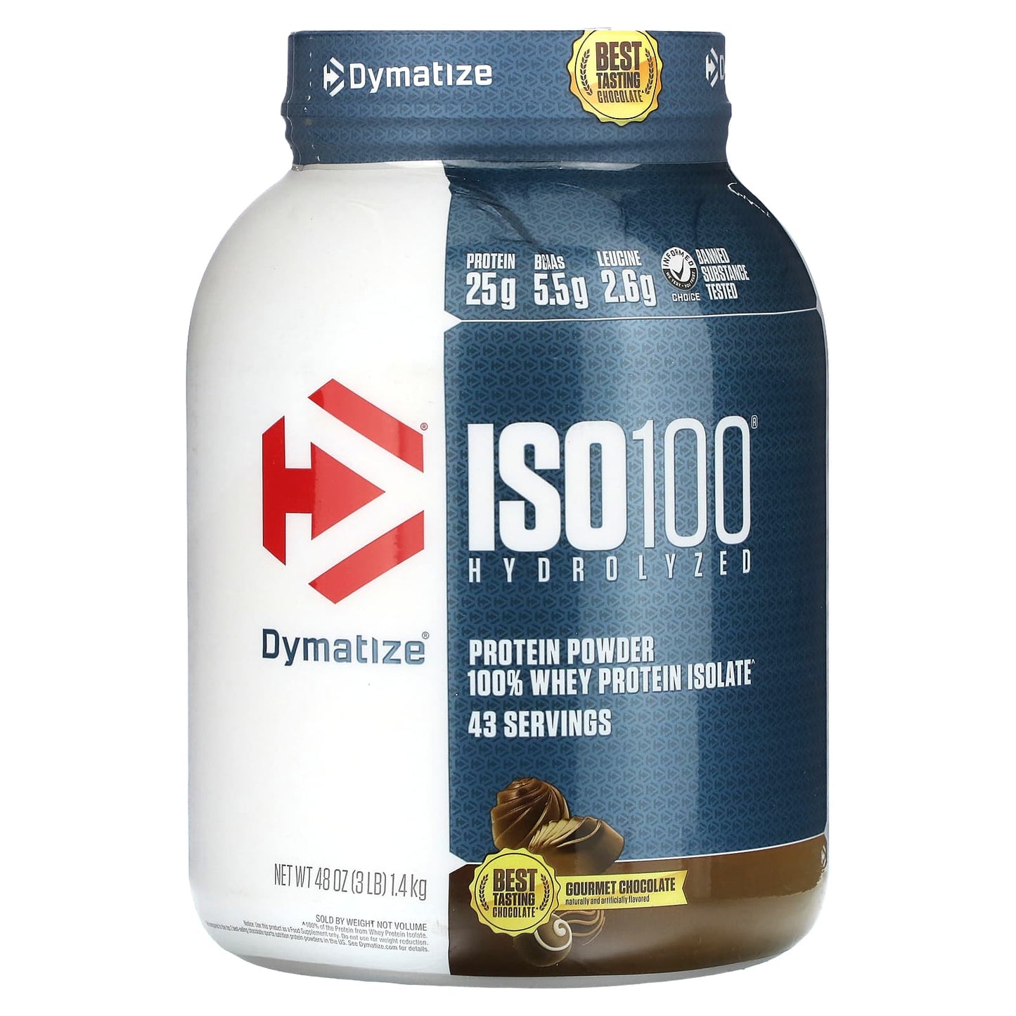 Dymatize-ISO100 Hydrolyzed-100% Whey Protein Isolate-Gourmet Chocolate-3 lb (1.4 kg)
