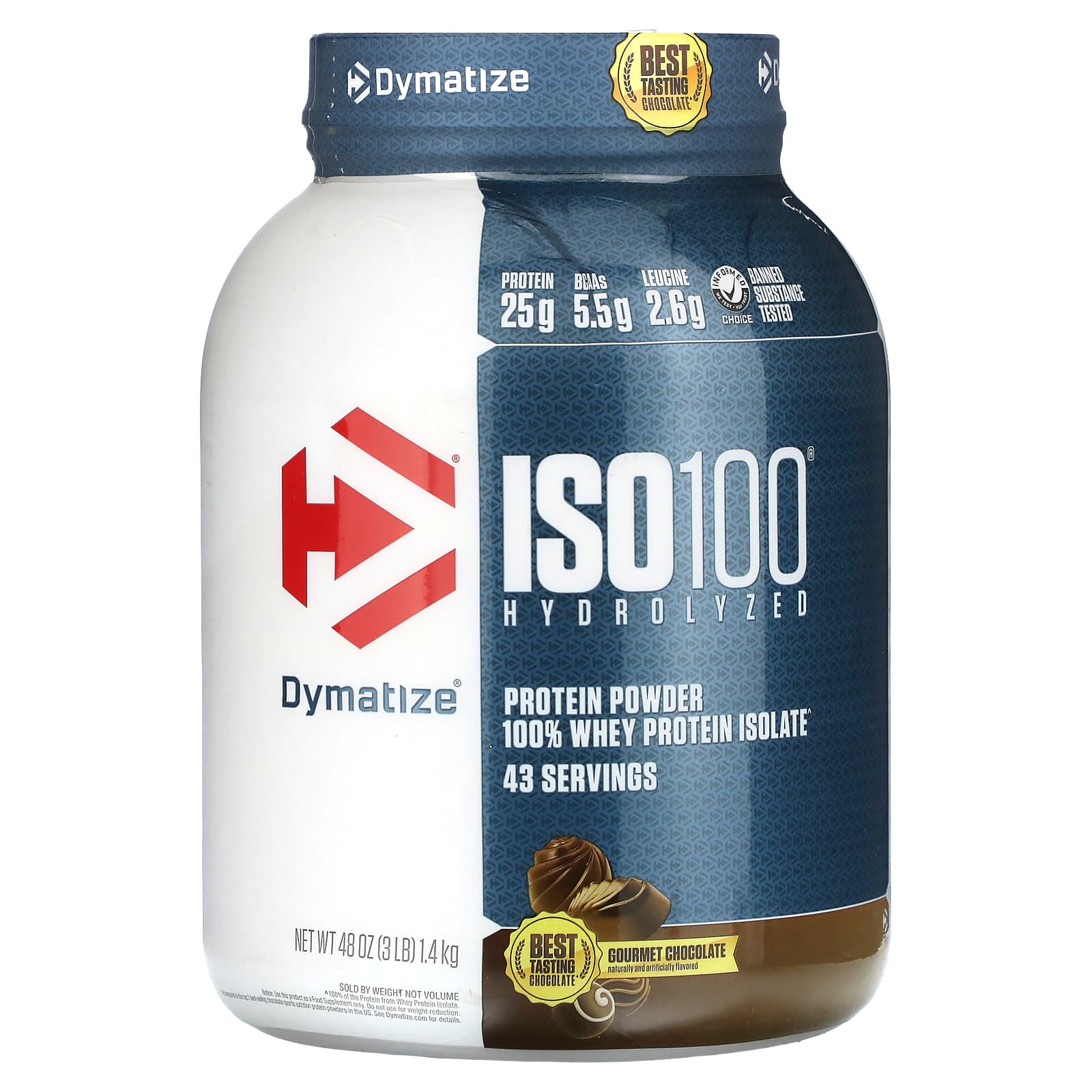 Dymatize-ISO100 Hydrolyzed-100% Whey Protein Isolate-Gourmet Chocolate-3 lb (1.4 kg)