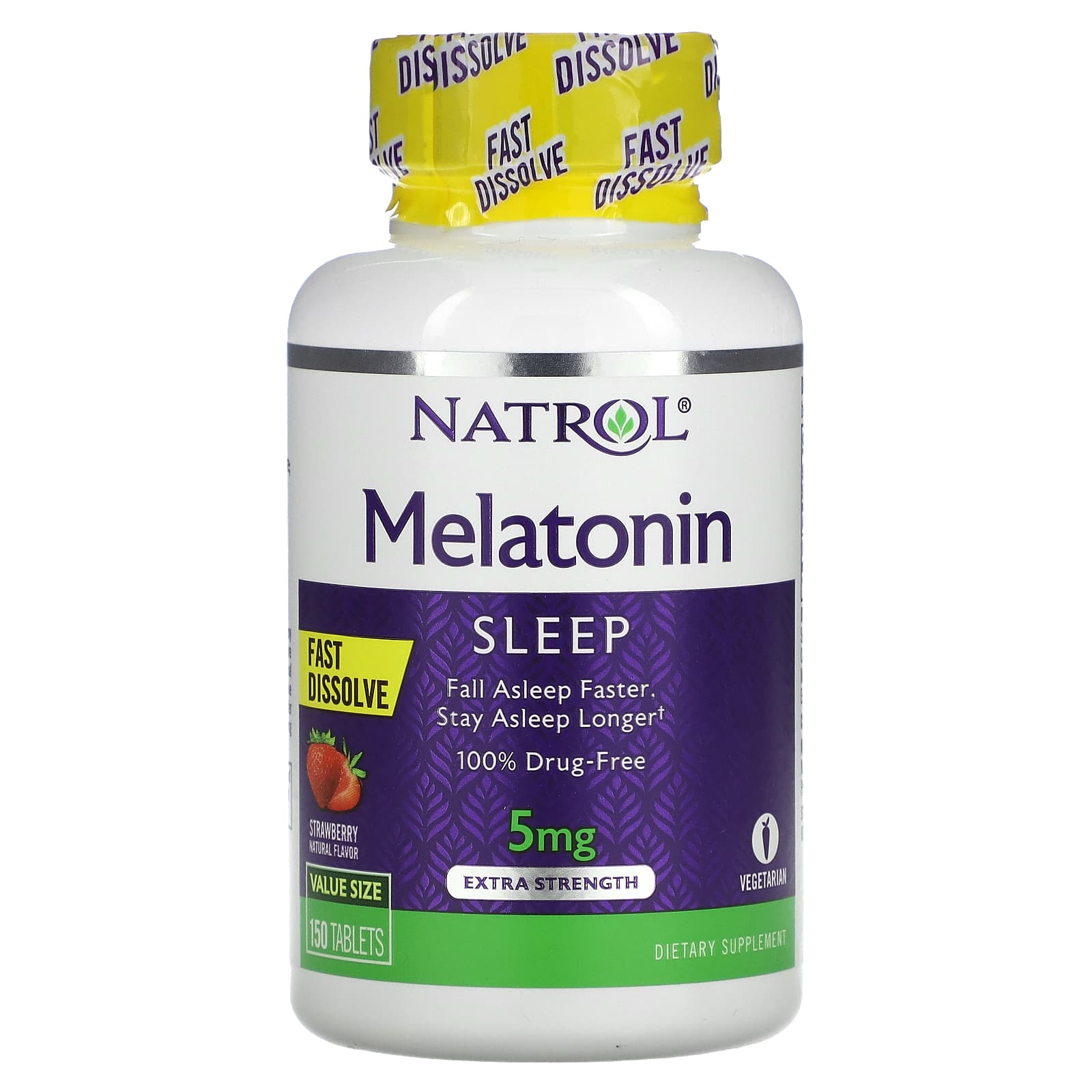 Natrol-Melatonin-Fast Dissolve-Extra Strength-Strawberry-5 mg-150 Tablets