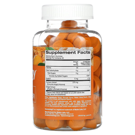 Gummiology, Adult Turmeric & Ginger Gummies, Tropical Fruit, 90 Vegetarian Gummies
