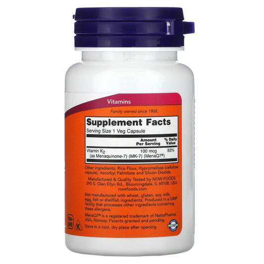NOW Foods, MK-7 Vitamin K-2, 100 mcg, 60 Veg Capsules