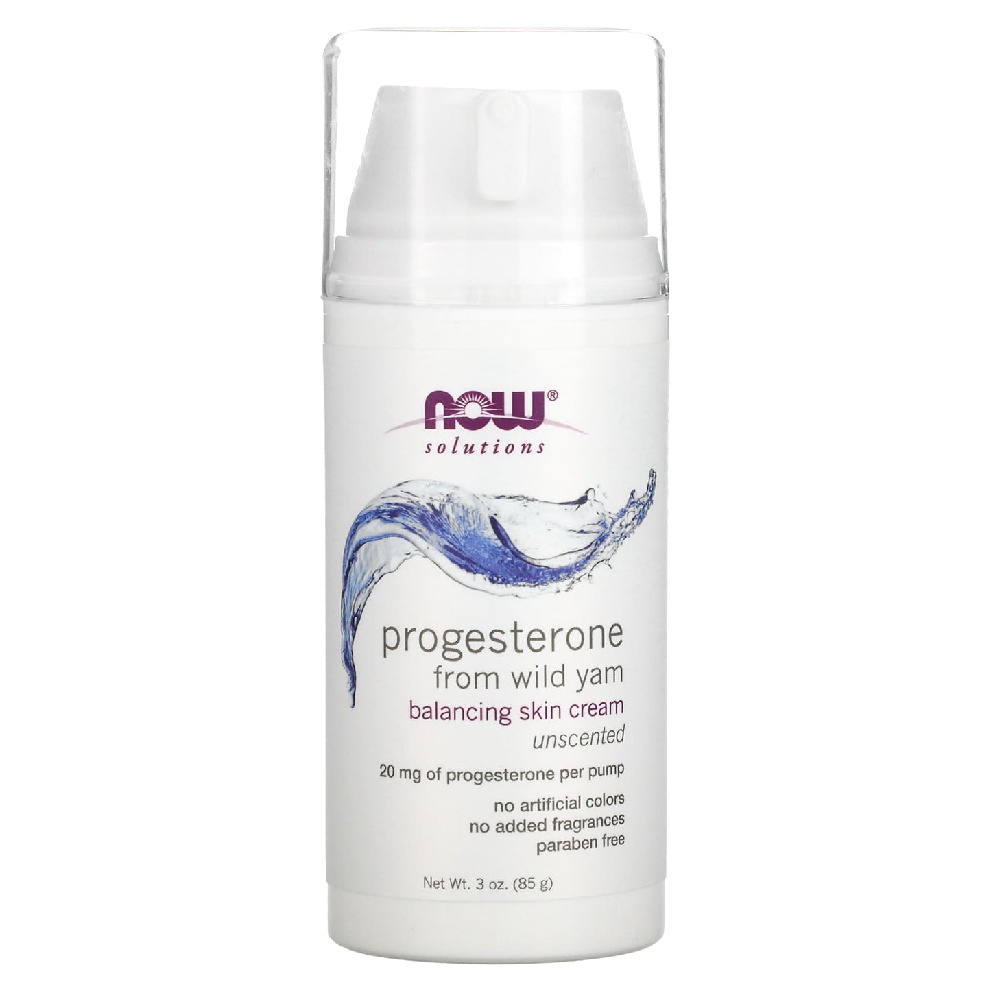 NOW Foods-Solutions-Progesterone from Wild Yam-Balancing Skin Cream-Unscented-20 mg-3 oz (85 g)