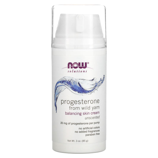 NOW Foods-Solutions-Progesterone from Wild Yam-Balancing Skin Cream-Unscented-20 mg-3 oz (85 g)