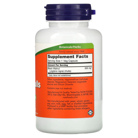 NOW Foods, Black Walnut Hulls, 500 mg, 100 Veg Capsules
