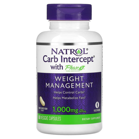 Natrol-Carb Intercept with Phase 2 Carb Controller-1,000 mg-60 Veggie Capsules (500 mg per Capsule)