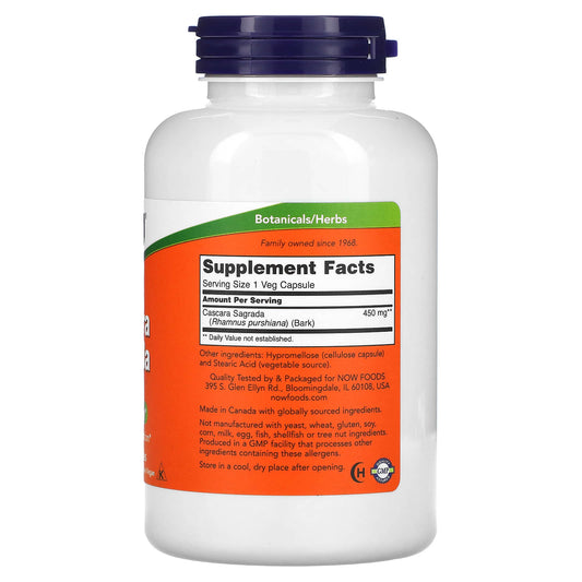 NOW Foods, Cascara Sagrada, 450 mg, 250 Veg Capsules