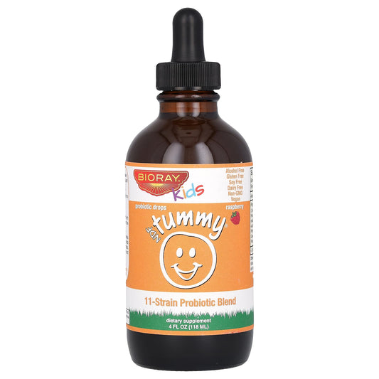Bioray-Kids-NDF Tummy-11-Strain Probiotic Blend-Raspberry-4 fl oz (118 ml)