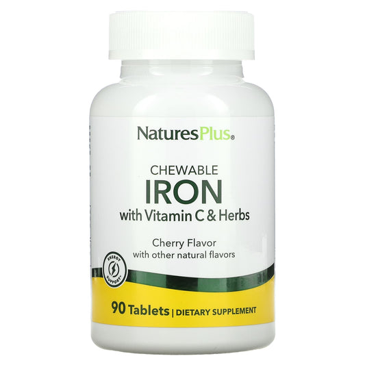 NaturesPlus-Chewable Iron with Vitamin C and Herbs-Cherry-90 Tablets