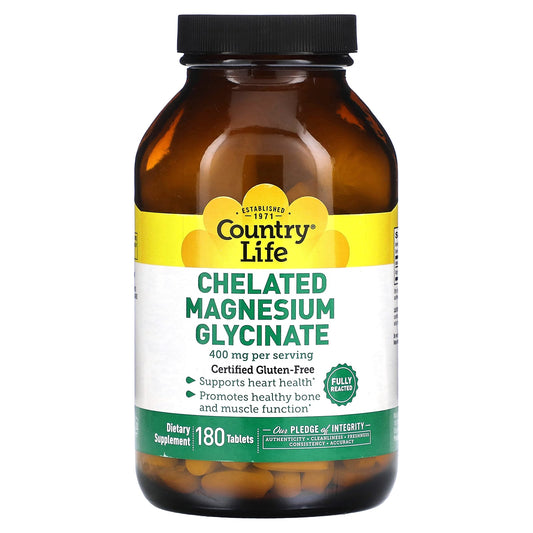 Country Life-Chelated Magnesium Glycinate-400 mg-180 Tablets (133 mg per Tablet )