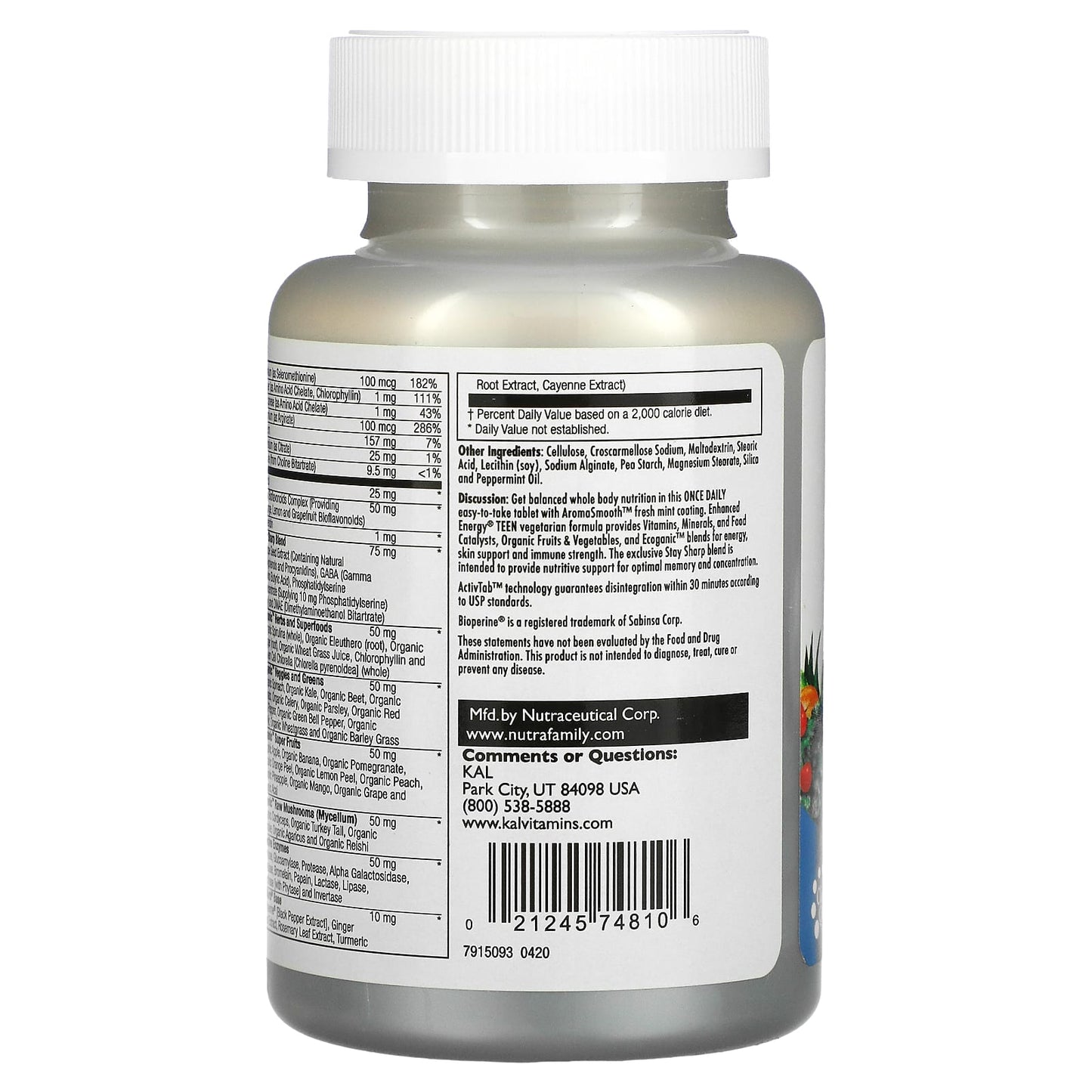 KAL, Enhanced Energy, Teen, Memory & Concentration Blend, 60 Vegetarian Tablets