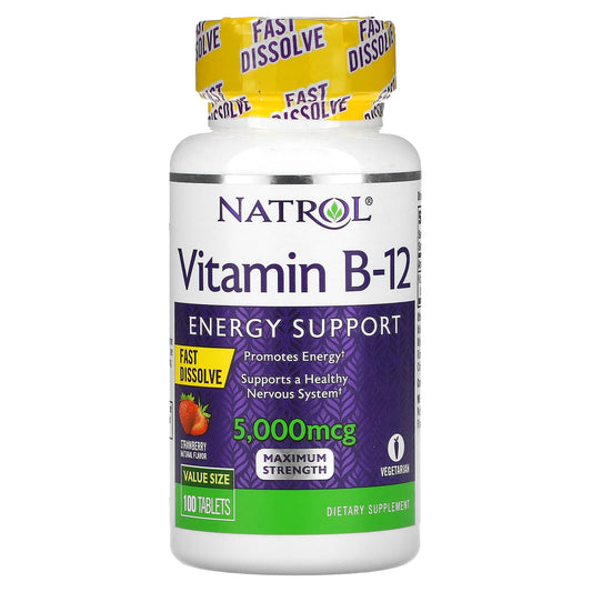 Natrol-Vitamin B-12-Fast Dissolve-Maximum Strength-Strawberry-5,000 mcg-100 Tablets