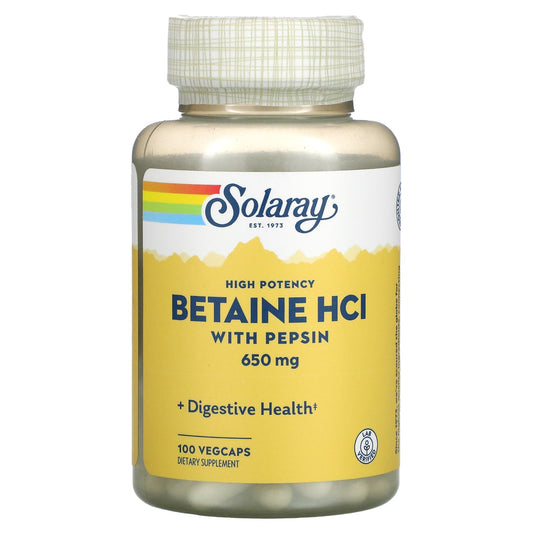 Solaray-High Potency Betaine HCl with Pepsin-650 mg-100 VegCaps