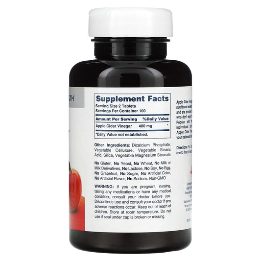 American Health, Apple Cider Vinegar, 480 mg, 200 Tablets (240 mg per Tablet)