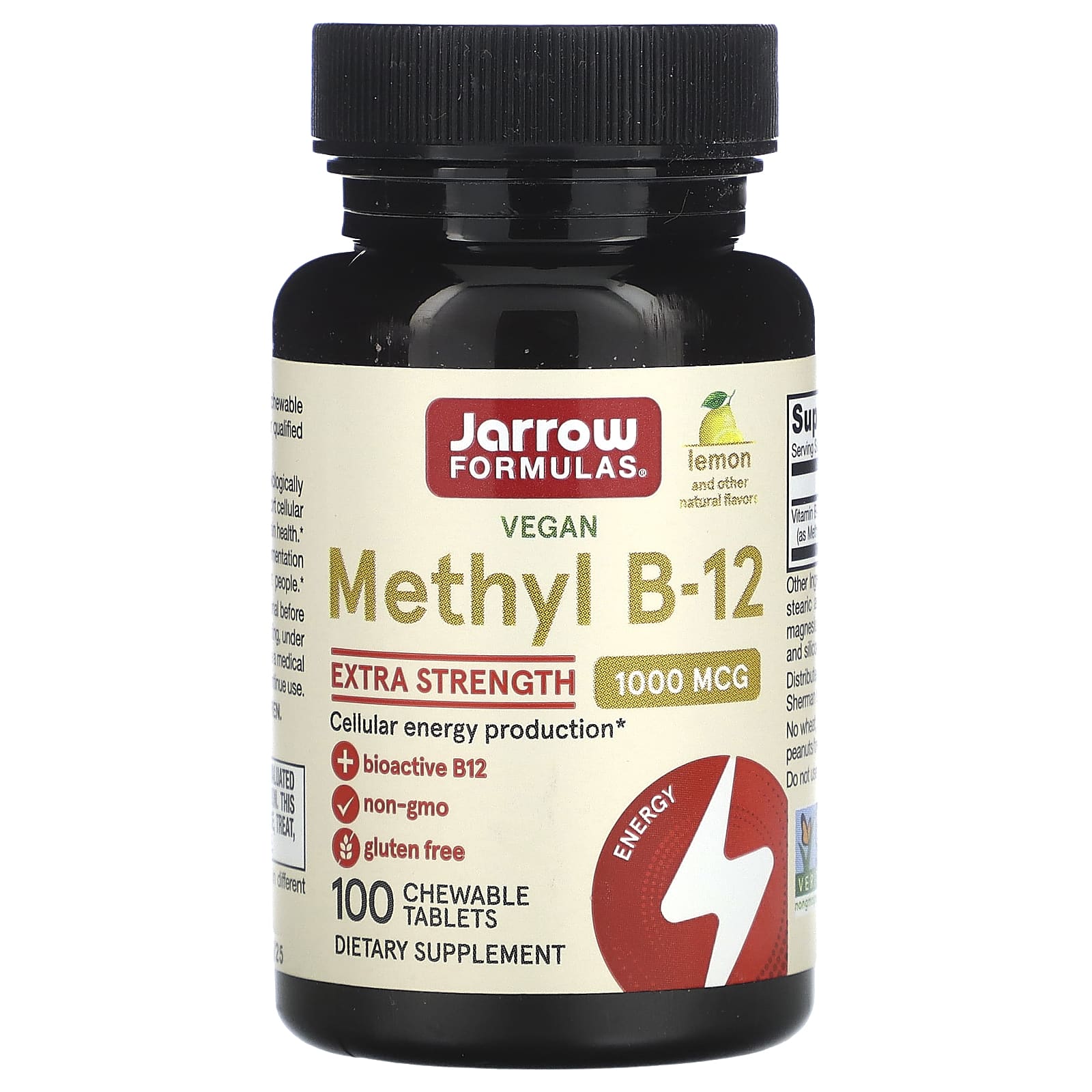 Jarrow Formulas-Methyl B-12-Extra Strength-Lemon-1,000 mcg-100 Chewable Tablets