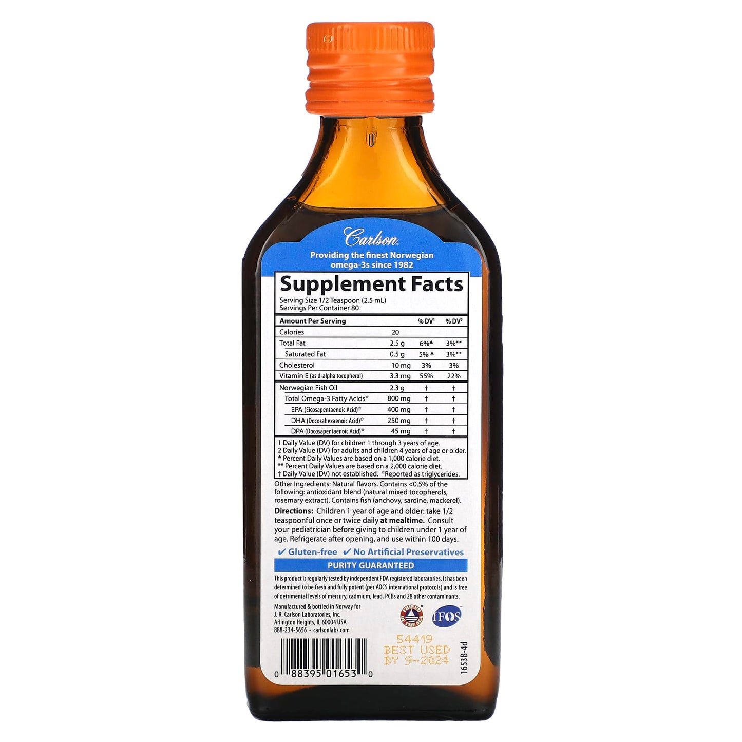 Carlson, Kid's Norwegian, The Very Finest Fish Oil, Natural Orange, 6.7 fl oz (200 ml)
