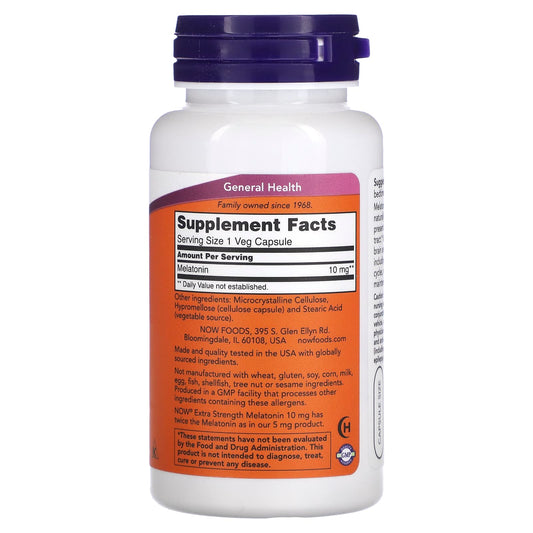 NOW Foods, Extra Strength Melatonin, 10 mg, 100 Veg Capsules
