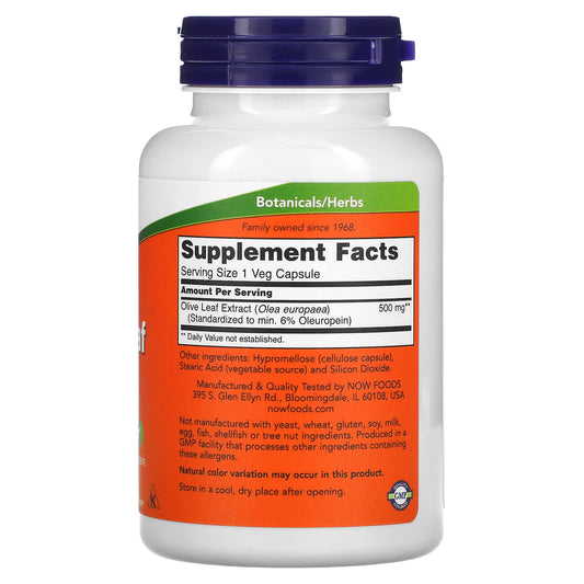 NOW Foods, Olive Leaf Extract, 500 mg, 120 Veg Capsules