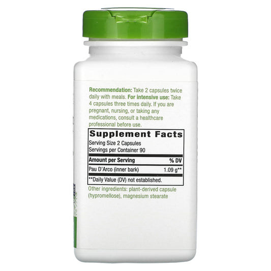 Nature's Way, Pau d'Arco, Inner Bark, 1,090 mg, 180 Vegan Capsules (545 mg per Capsule)