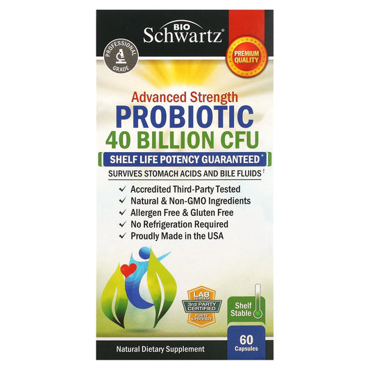 BioSchwartz-Advanced Strength Probiotic-40 Billion CFU-60 Capsules (20 Billion CFU per Capsule)