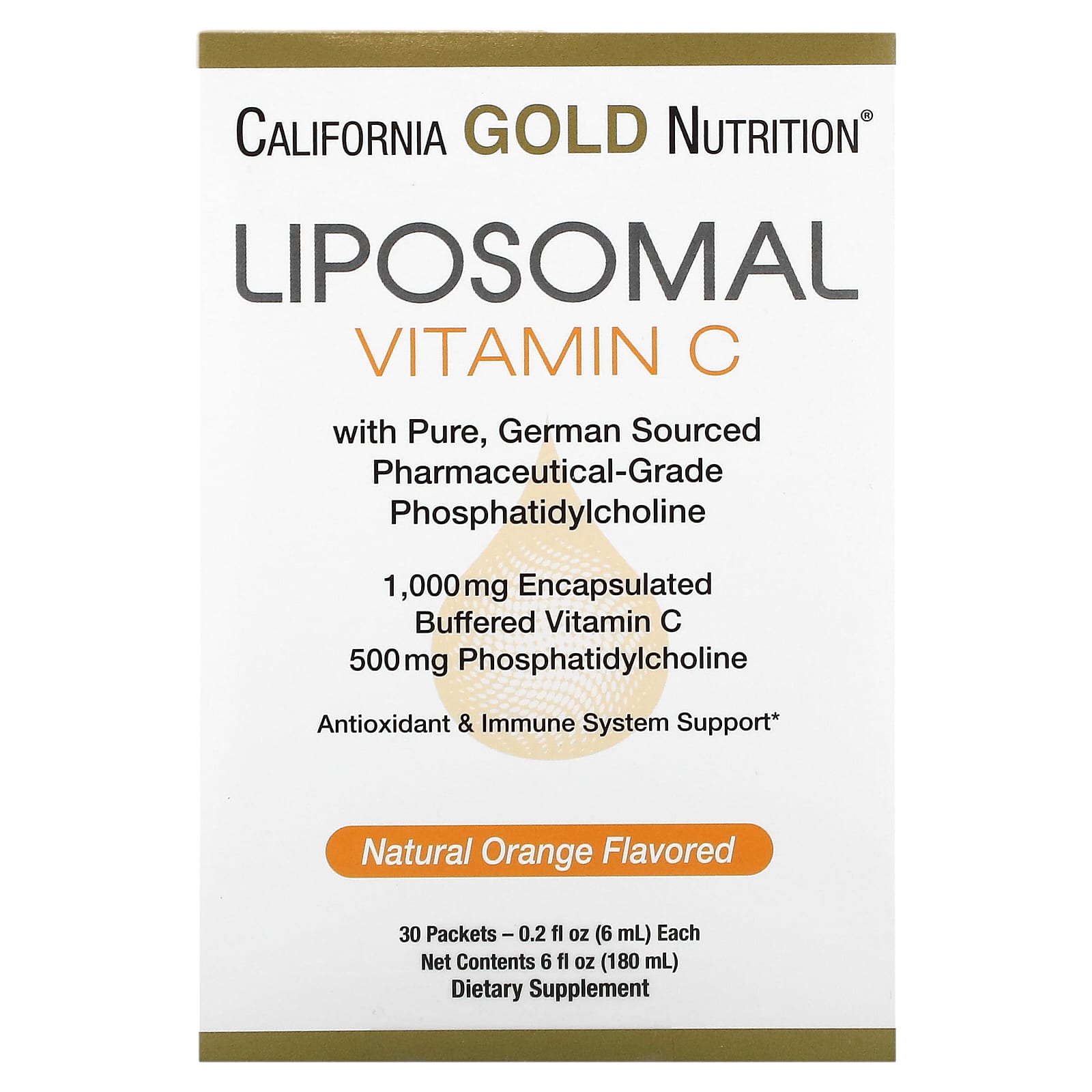 California Gold Nutrition-Liposomal Vitamin C-1,000 mg-30 Packets-0.2 fl oz (6 ml) Each