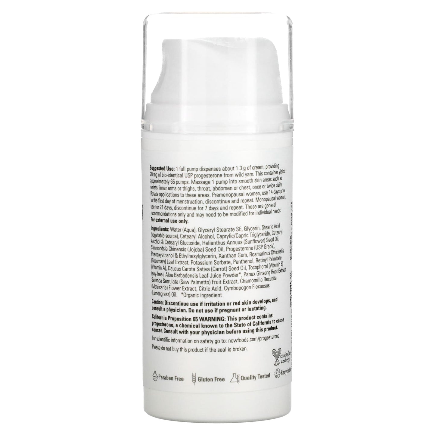 NOW Foods, Solutions, Progesterone from Wild Yam, Balancing Skin Cream, Unscented, 20 mg, 3 oz (85 g)