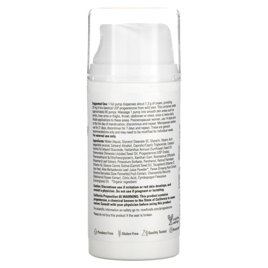 NOW Foods, Solutions, Progesterone from Wild Yam, Balancing Skin Cream, Unscented, 20 mg, 3 oz (85 g)