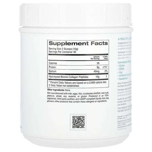 Solumeve, Hydrolyzed Collagen Peptides, Unflavored Powder, 16.2 oz (1.01 lb) 460 g