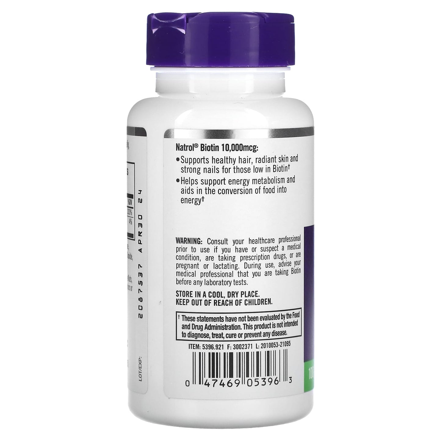 Natrol, Biotin, Maximum Strength, 10,000 mcg, 100 Tablets