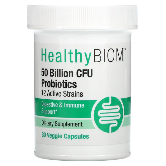 HealthyBiom-50 Billion CFU Probiotics-12 Active Strains-30 Veggie Capsules