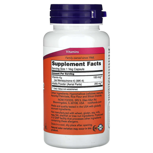 NOW Foods, Vitamin K-2, 100 mcg, 100 Veg Capsules