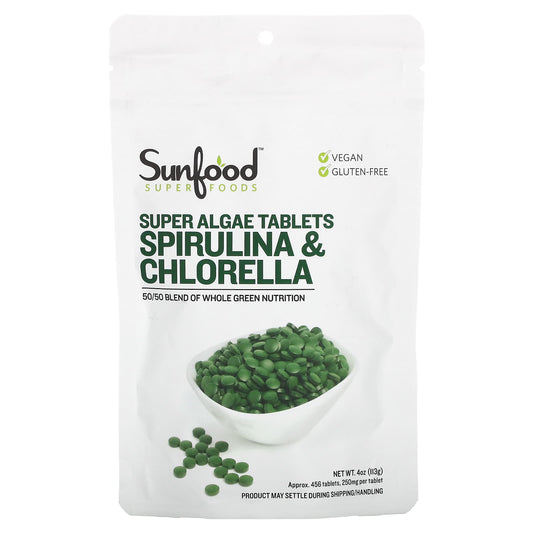 Sunfood-Super Algae Tablets Spirulina & Chlorella-250 mg-456 Tablets