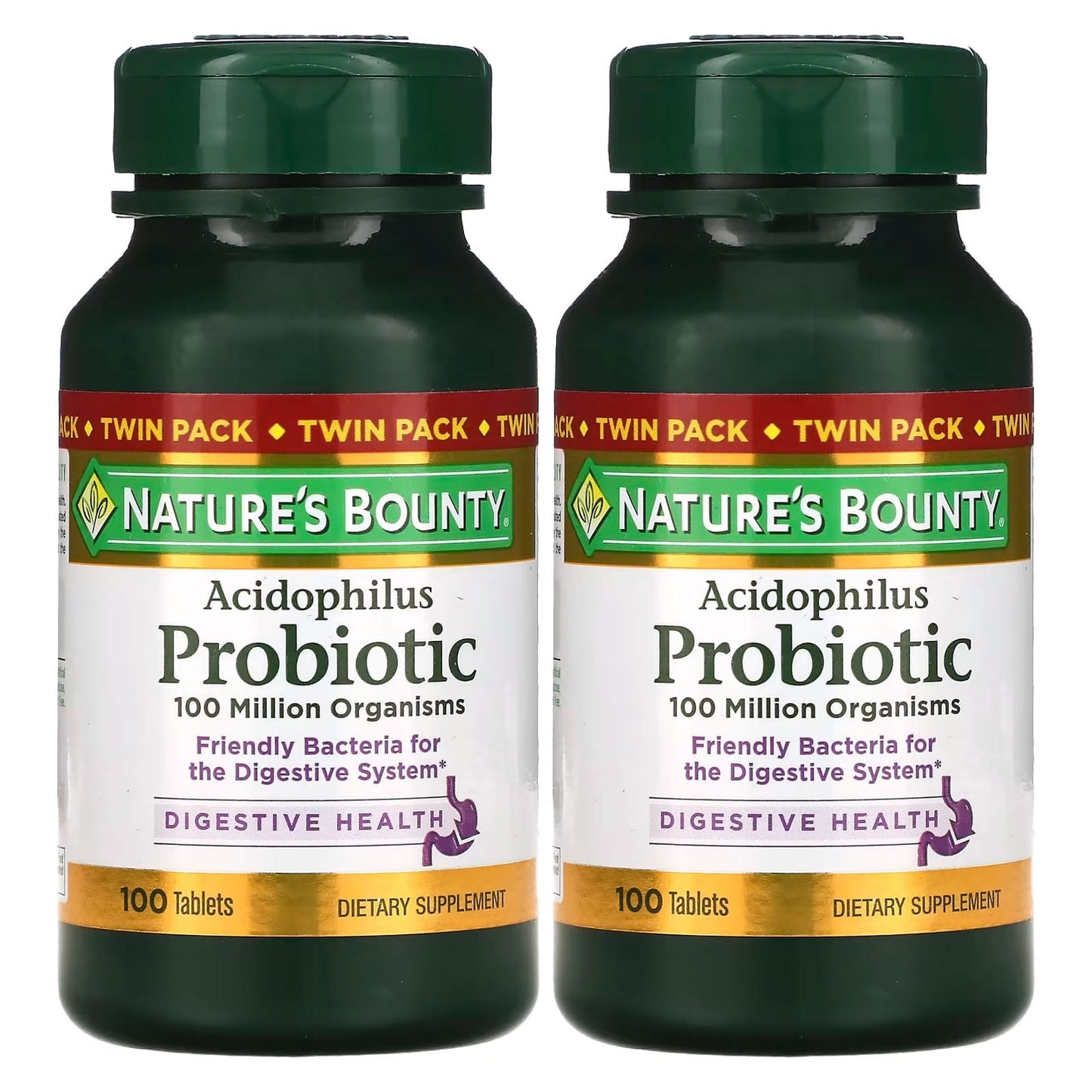 Nature's Bounty-Acidophilus Probiotic-Twin Pack-100 Tablets Each