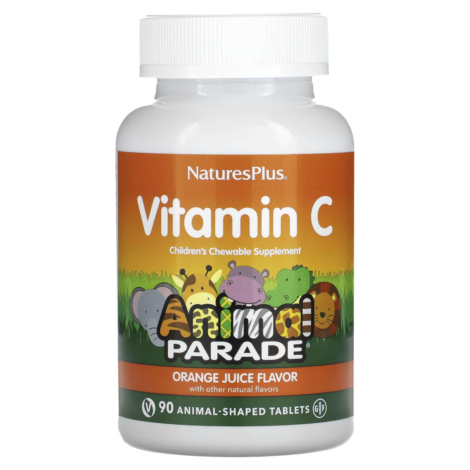 NaturesPlus-Source of Life-Animal Parade-Vitamin C- Orange Juice-90 Animal-Shaped Tablets