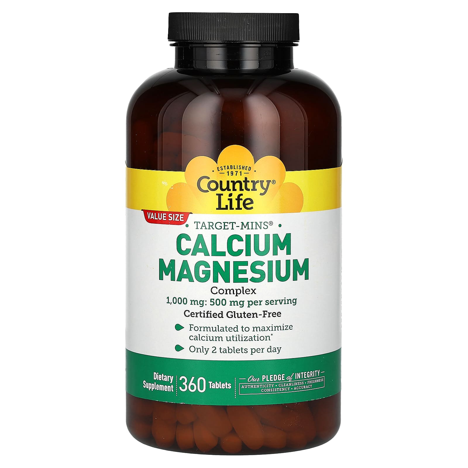 Country Life-Target-Mins-Calcium-Magnesium Complex-1,000 mg -360 Tablets (500 mg per Tablet)