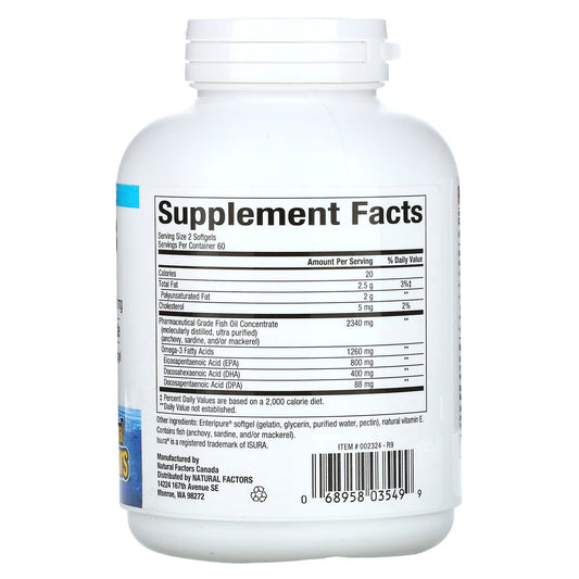 Natural Factors, Rx Omega-3, 1,260 mg, 120 Softgels (630 mg per Softgel)