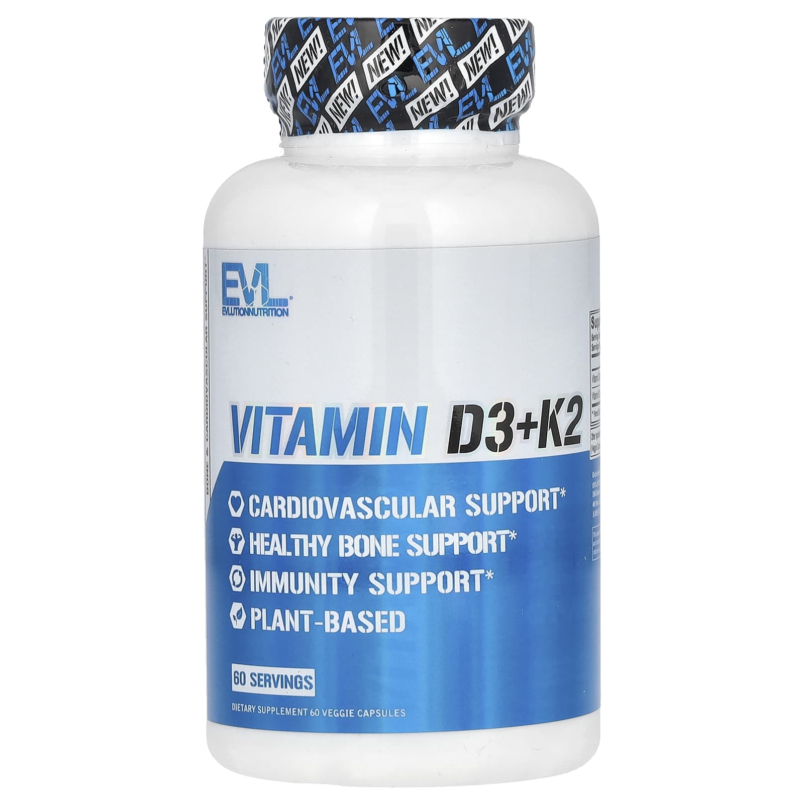 EVLution Nutrition-Vitamin D3+K2-60 Veggie Capsules