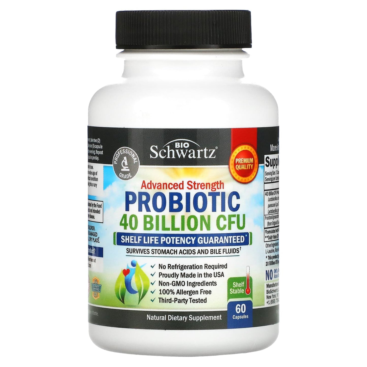 BioSchwartz, Advanced Strength Probiotic, 40 Billion CFU, 60 Capsules (20 Billion CFU per Capsule)