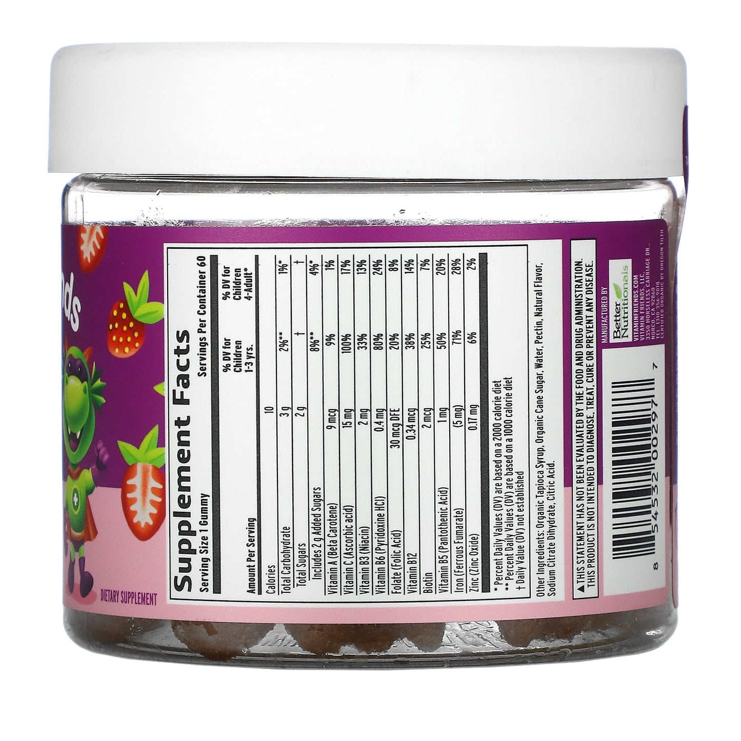 Vitamin Friends, Iron Vegan Gummies, Strawberry, 60 Pectin Gummies
