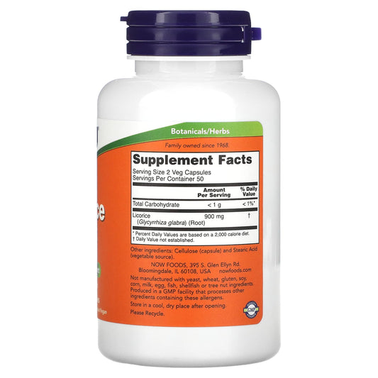 NOW Foods, Licorice Root, 450 mg, 100 Veg Capsules (225 mg per Capsule)