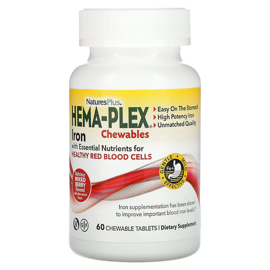 NaturesPlus-Hema-Plex Iron Chewables-Mixed Berry-60 Chewable Tablets