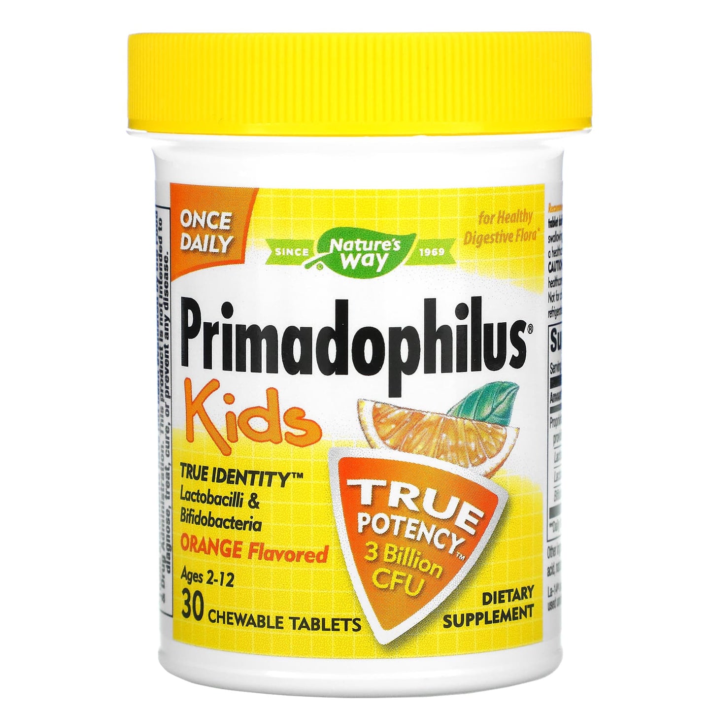 Nature's Way, Primadophilus, Kids, Age 2-12, Orange, 3 Billion CFU, 30 Chewable Tablets