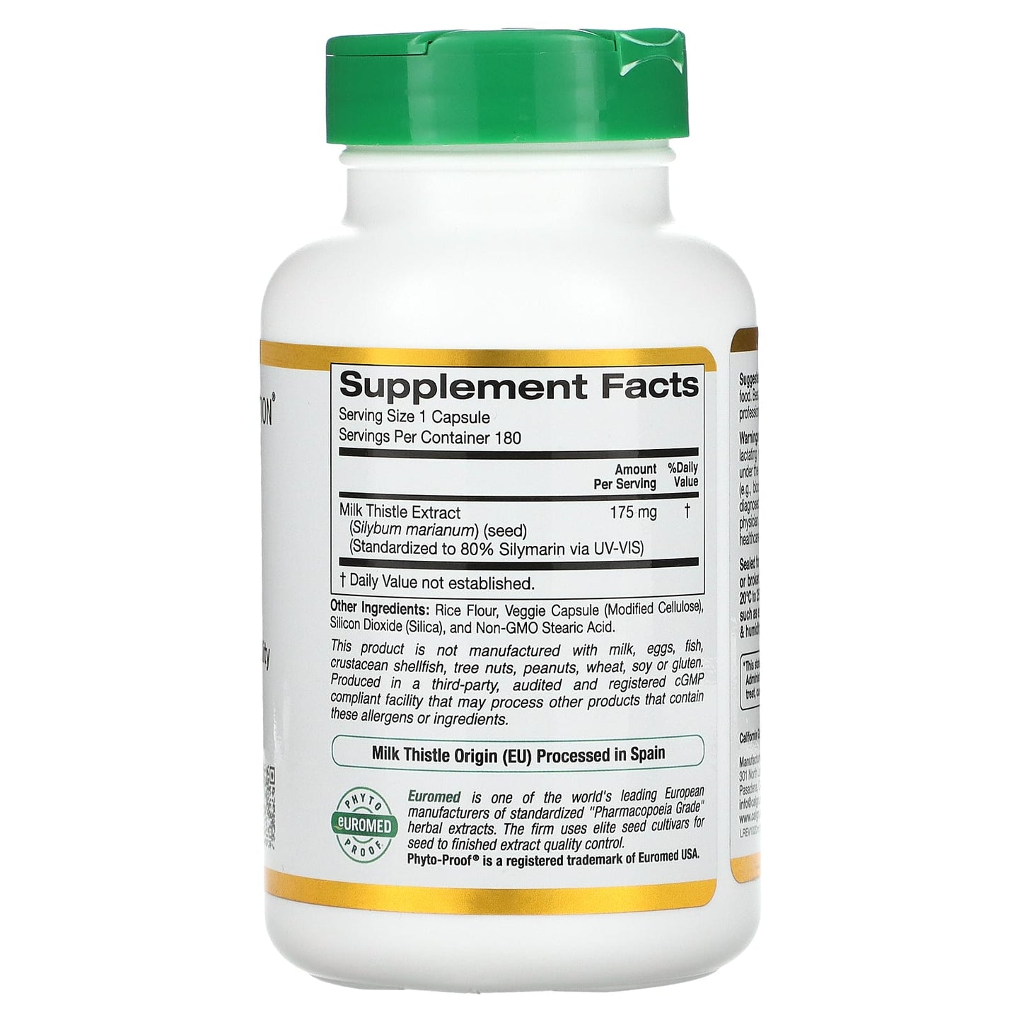 California Gold Nutrition, Milk Thistle Extract, EuroHerbs, European Quality, 175 mg, 180 Veggie Capsules